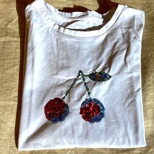 Girls Short Sleeve Top With Sequin Cherries on Chest. Size 12!!